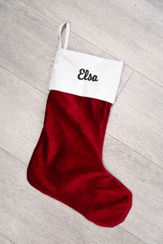 Julestrømpe i burgunder - med navn